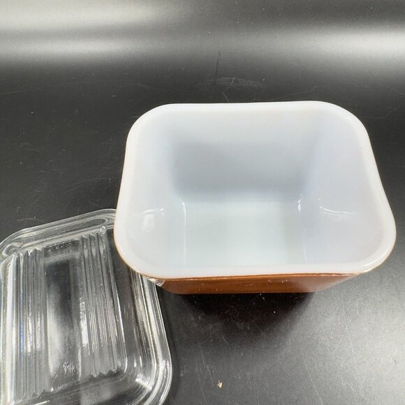 Vintage Pyrex Brown Small Fridgie Refrigerator Dish Clear Lid MCM B1 1.5 Cup 28 - Picture 5 of 12